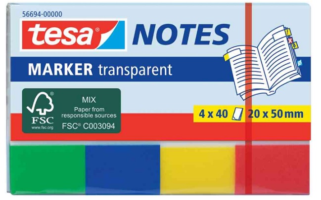 tesa Marker Notes Haftmarker Film, 50 x 20 mm,transparent-gelb,transparent-grÃ¼n,transparent-rot,transparent-blau