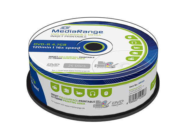 MediaRange DVD-R 4.7GB|120min 16x Schreibgeschwindigkeit, 25er Cakebox